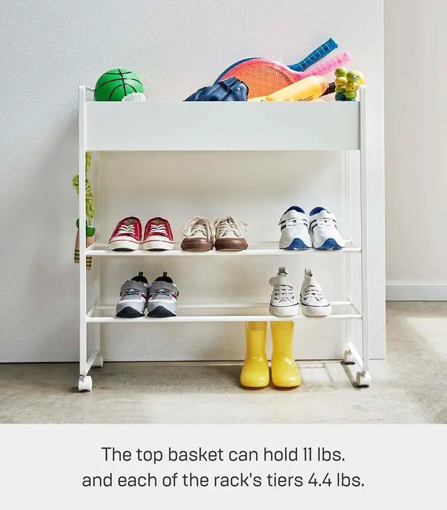 Alt view image 6 of 7 - YAMAZAKI Home Rolling Entryway Storage Rack for Shoes, Gear and Toys, White