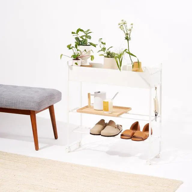 Alt view image 7 of 7 - YAMAZAKI Home Rolling Entryway Storage Rack for Shoes, Gear and Toys, White