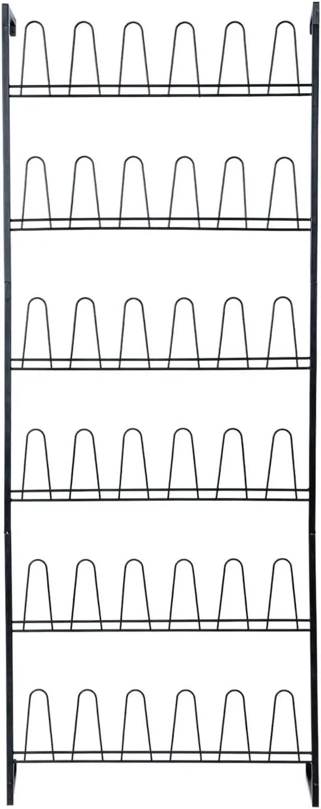 Alt view image 7 of 7 - MyGift 70 Inch Black Metal Wall Mounted Shoe Rack with 36 Hooks