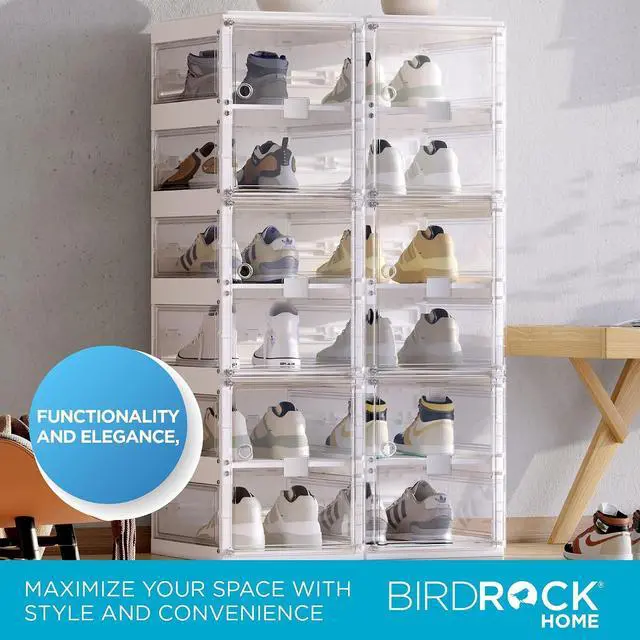 Alt view image 5 of 7 - BIRDROCK HOME Foldable Shoe Rack Organizer for Closet Floor | 6-Tier Freestanding Storage Cabinet with 12 Clear Storage Cubes & Door | Shoe Case for Heels, Sneakers, Loafers, Sandals | White