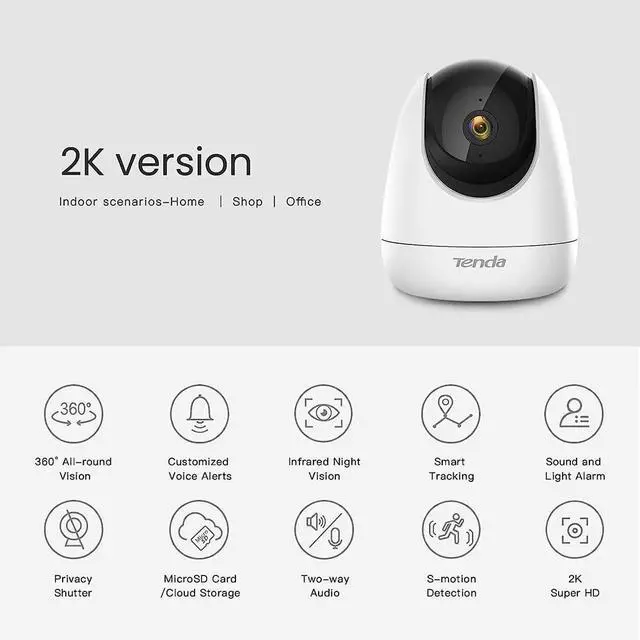 Alt view image 2 of 7 - Tenda CP6 2K Indoor Wireless Pan Tilt Cameras for Home Security, Baby Monitor, Pet Camera with Phone APP, 2-Way Audio, Night Vision, Auto Tracking, Siren, AI Human & Motion Detection