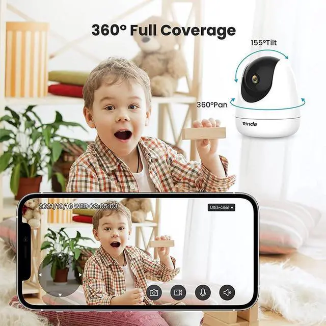 Alt view image 3 of 7 - Tenda CP6 2K Indoor Wireless Pan Tilt Cameras for Home Security, Baby Monitor, Pet Camera with Phone APP, 2-Way Audio, Night Vision, Auto Tracking, Siren, AI Human & Motion Detection