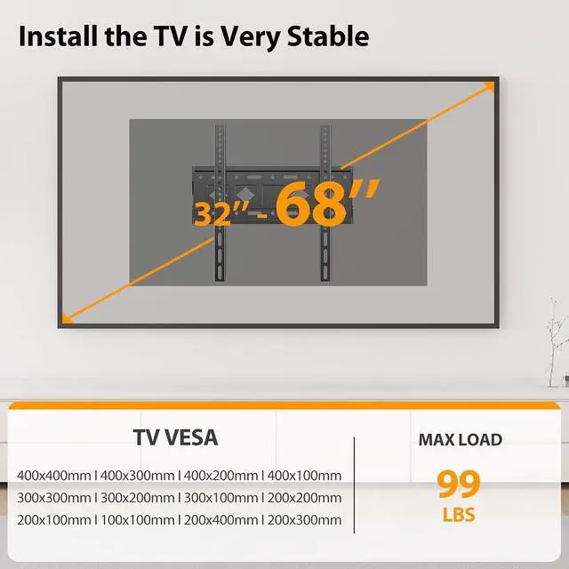 Alt view image 2 of 7 - Fixed TV wall Mount for Most 32-68 Inch 4K,LED, LCD and Plasma TVs,TV Wall Bracket VESA Up to 400x400mm,Weight Capacity 99lbs,Low Profile wall Mount tv Bracket 40 43 50 55 60 65 Inch