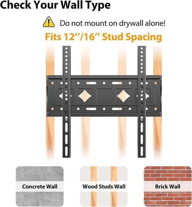 Alt view image 3 of 7 - Fixed TV wall Mount for Most 32-68 Inch 4K,LED, LCD and Plasma TVs,TV Wall Bracket VESA Up to 400x400mm,Weight Capacity 99lbs,Low Profile wall Mount tv Bracket 40 43 50 55 60 65 Inch