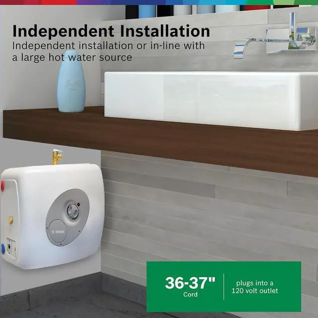 Alt view image 4 of 7 - Bosch Electric Mini-Tank Water Heater Tronic 3000 T 7-Gallon (ES8) - Eliminate Time for Hot Water - Shelf, Wall or Floor Mounted