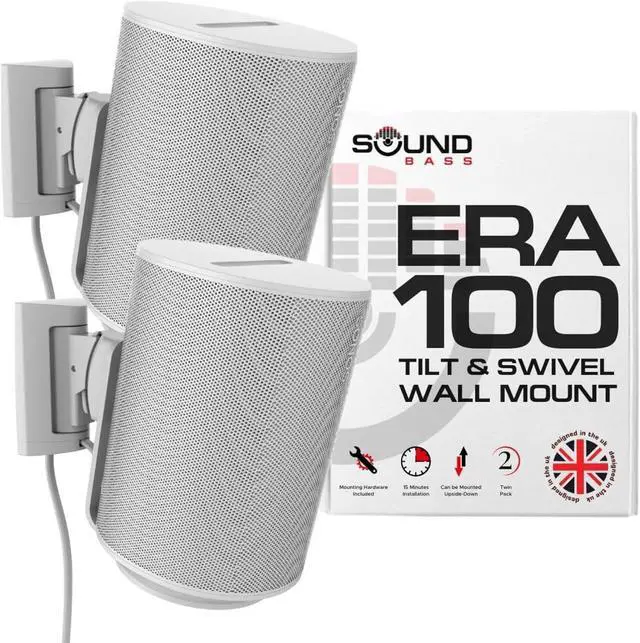 Main image of Sound Bass ERA100 Wall Mount Bracket, Tilt and Swivel, White, Twin (2pcs)