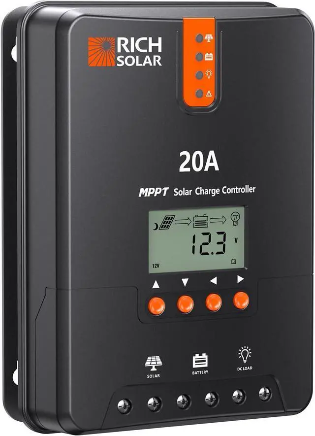 Main image of RICH SOLAR 20A MPPT Solar Charge Controller High-Efficiency 12V/24V Auto Detection, 99% Tracking, Rugged Design for RVs, Boats & Off-Grid Systems