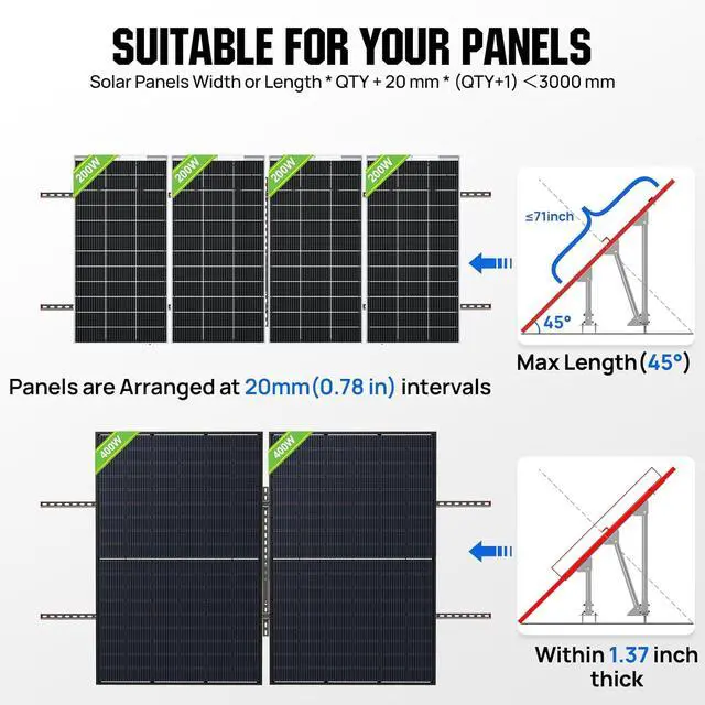 Alt view image 2 of 7 - ECO-WORTHY Upgraded Solar Ground Mount Adjustable Multi-Pieces Solar Panel Mounting Brackets Kit System for 4pcs 200W/3pcs 300W/2pcs 400W Solar Panels for Ground,Open Space, Cabins and Backyard Sheds