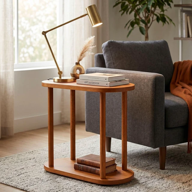 Alt view image 2 of 7 - Oval Solid Wood Slim Side Table, Chestnut, Large