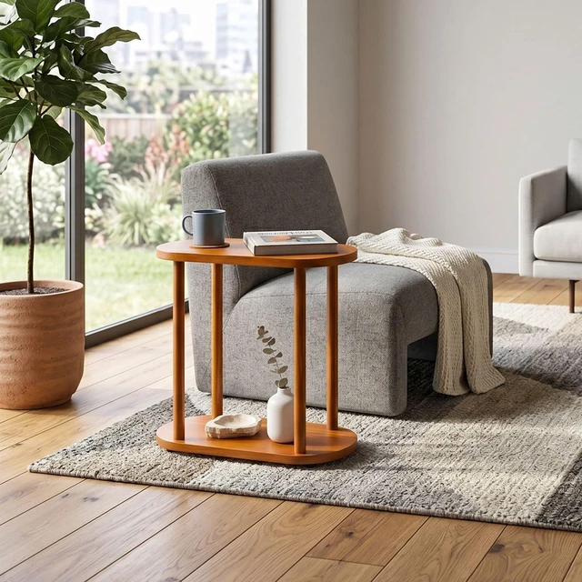 Alt view image 4 of 7 - Oval Solid Wood Slim Side Table, Chestnut, Large