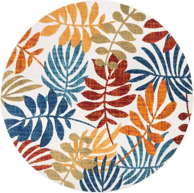 Alt view image 3 of 5 - SAFAVIEH Washable Rug Outdoor Cabana Collection - 6'7" Round, Cream & Red, Non-Shedding & Easy to Clean, Ideal for Patio, Backyard, Mudroom (CBN814A)