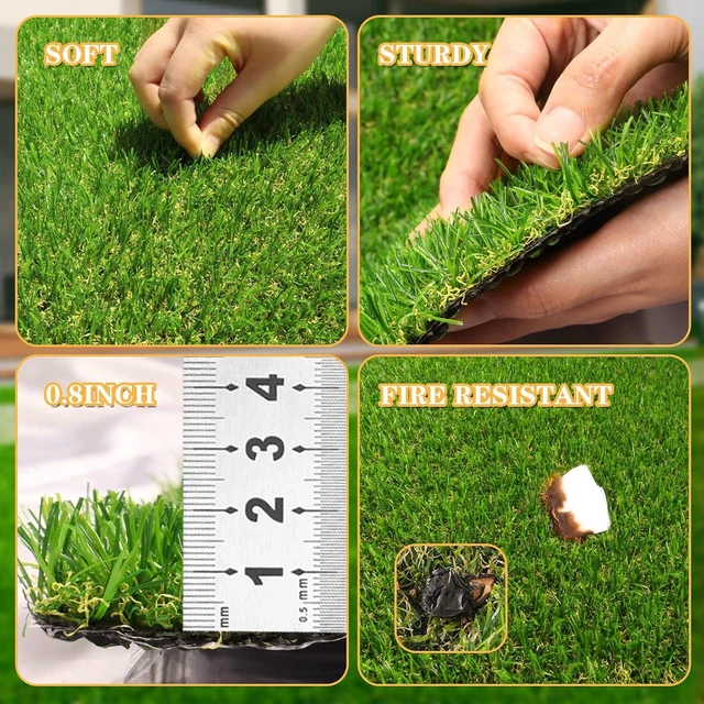 Alt view image 2 of 7 - FREADEM Artificial Grass Astroturf Rug 4 FT 10 in * 8 FT, Realistic Fake Grass Mat with Drainage, Indoor Outdoor Lawn Turf for Pets Dogs, Garden, Patio, Balcony, Backyard, Custom Size