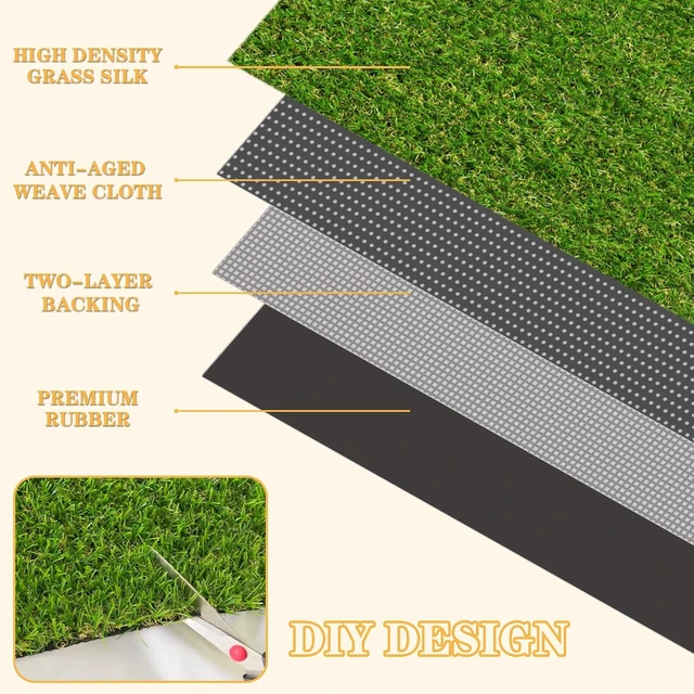 Alt view image 6 of 7 - FREADEM Artificial Grass Astroturf Rug 4 FT 10 in * 8 FT, Realistic Fake Grass Mat with Drainage, Indoor Outdoor Lawn Turf for Pets Dogs, Garden, Patio, Balcony, Backyard, Custom Size