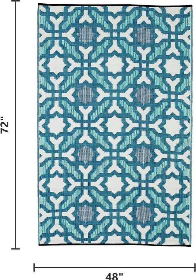 Alt view image 2 of 7 - Fab Habitat Outdoor Rug - Waterproof, Fade Resistant, Reversible - Premium Recycled Plastic - Spanish Tile - Patio, Deck, Porch, Balcony, Laundry Room - Seville - Multicolor Blue - 4 x 6 ft