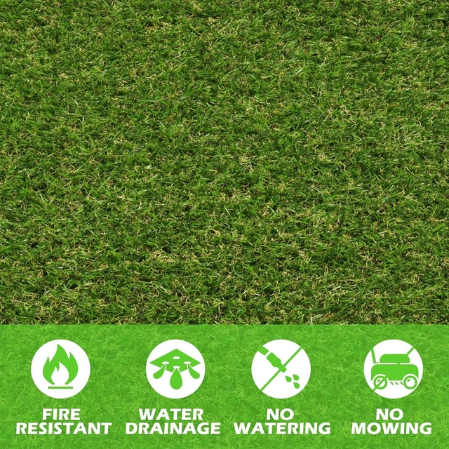 Alt view image 2 of 7 - AYOHA 3 FT x 5 FT Artificial Grass, Synthetic Realistic Fake Turf Grass Thick Lawn Pet Turf, Astroturf Rug Carpet for Indoor/Outdoor Landscape Balcony Patio Decor, Easy to Clean with Drain Holes