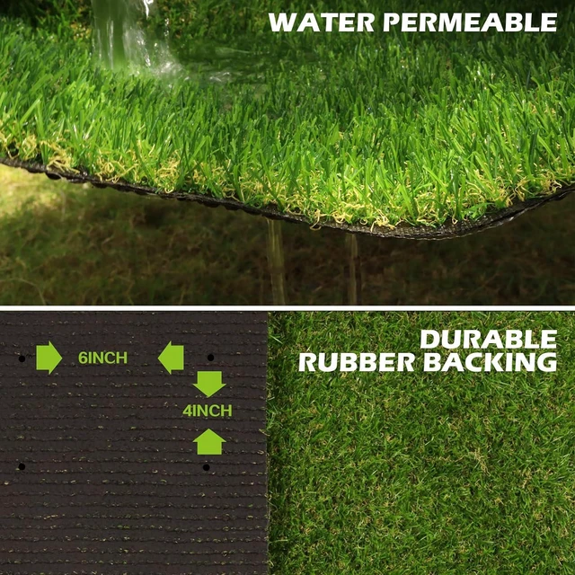Alt view image 5 of 7 - AYOHA 3 FT x 5 FT Artificial Grass, Synthetic Realistic Fake Turf Grass Thick Lawn Pet Turf, Astroturf Rug Carpet for Indoor/Outdoor Landscape Balcony Patio Decor, Easy to Clean with Drain Holes