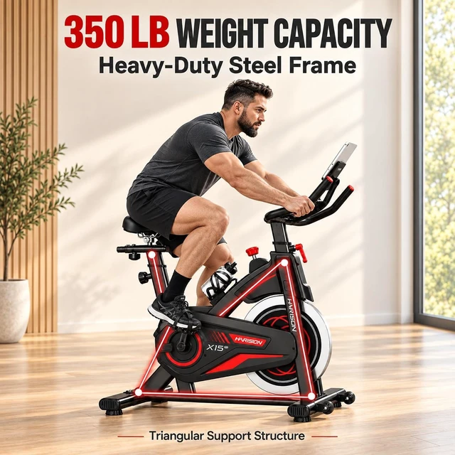 Alt view image 2 of 7 - HARISON Magnetic Exercise Bike, 350 lb Capacity Stationary Bike for Home with Bluetooth App Connectivity, Quiet Indoor Cycling Bike with Adjustable Seat & Handlebars, Tablet Holder