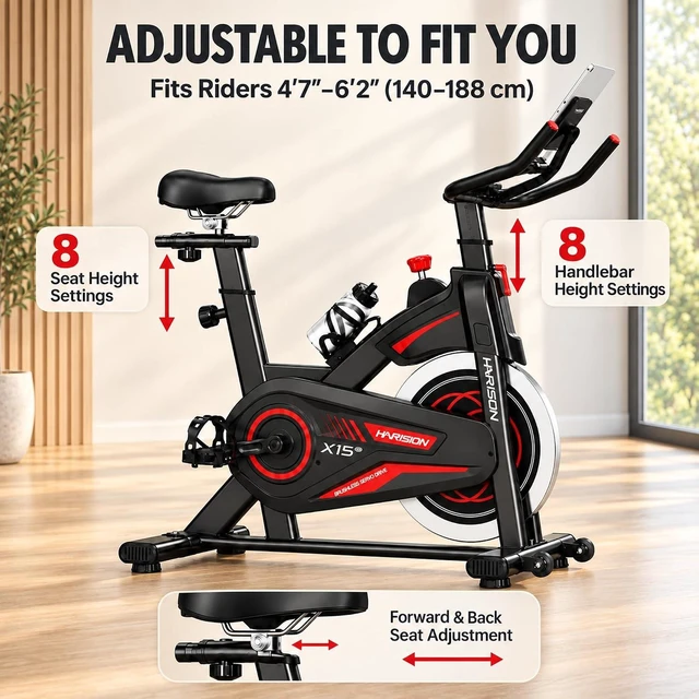 Alt view image 3 of 7 - HARISON Magnetic Exercise Bike, 350 lb Capacity Stationary Bike for Home with Bluetooth App Connectivity, Quiet Indoor Cycling Bike with Adjustable Seat & Handlebars, Tablet Holder