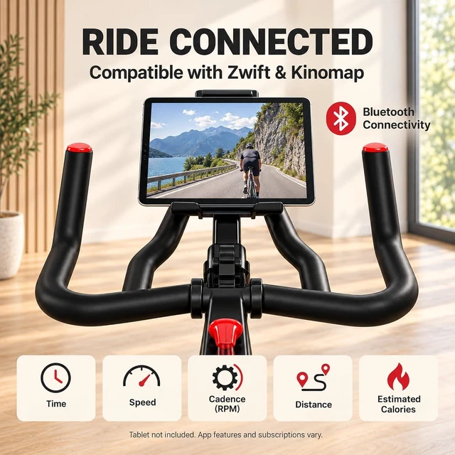 Alt view image 4 of 7 - HARISON Magnetic Exercise Bike, 350 lb Capacity Stationary Bike for Home with Bluetooth App Connectivity, Quiet Indoor Cycling Bike with Adjustable Seat & Handlebars, Tablet Holder