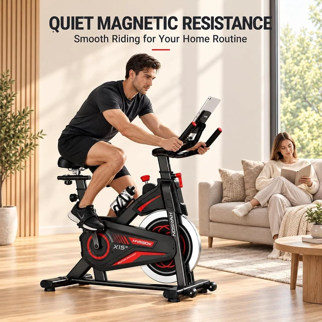 Alt view image 5 of 7 - HARISON Magnetic Exercise Bike, 350 lb Capacity Stationary Bike for Home with Bluetooth App Connectivity, Quiet Indoor Cycling Bike with Adjustable Seat & Handlebars, Tablet Holder