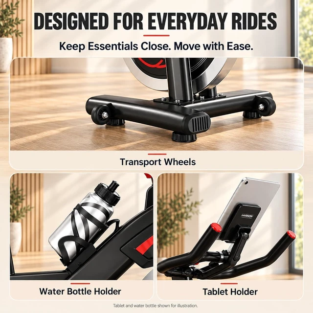 Alt view image 7 of 7 - HARISON Magnetic Exercise Bike, 350 lb Capacity Stationary Bike for Home with Bluetooth App Connectivity, Quiet Indoor Cycling Bike with Adjustable Seat & Handlebars, Tablet Holder