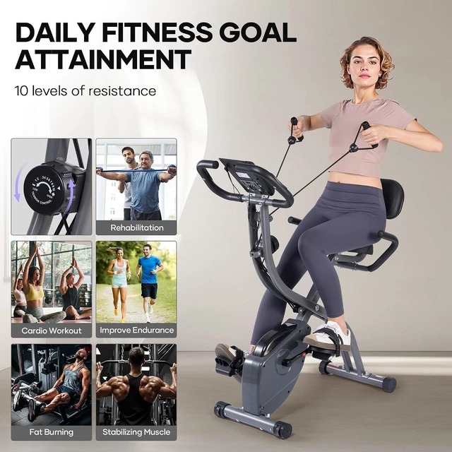 Alt view image 4 of 7 - Foldable Exercise Bike, 10-Level Magnetic Stationary Bike for Home