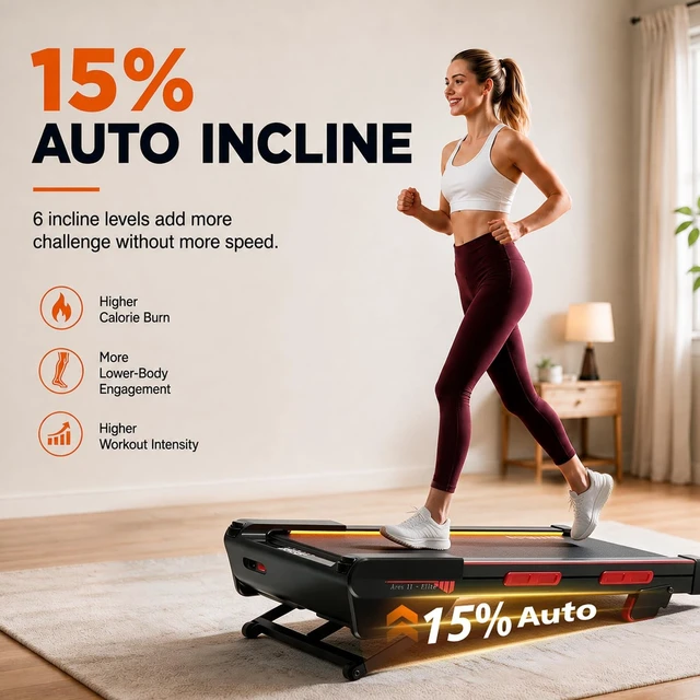 Alt view image 2 of 7 - Jogwell Walking Pad with 15% Auto Incline, Full-Deck Design