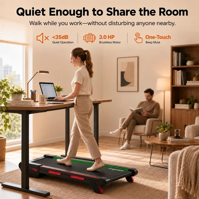 Alt view image 5 of 7 - Jogwell Walking Pad with 15% Auto Incline, Full-Deck Design