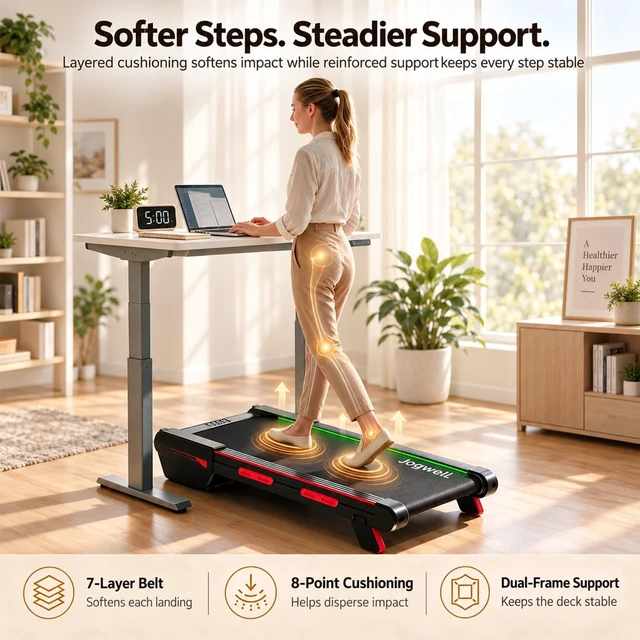 Alt view image 6 of 7 - Jogwell Walking Pad with 15% Auto Incline, Full-Deck Design