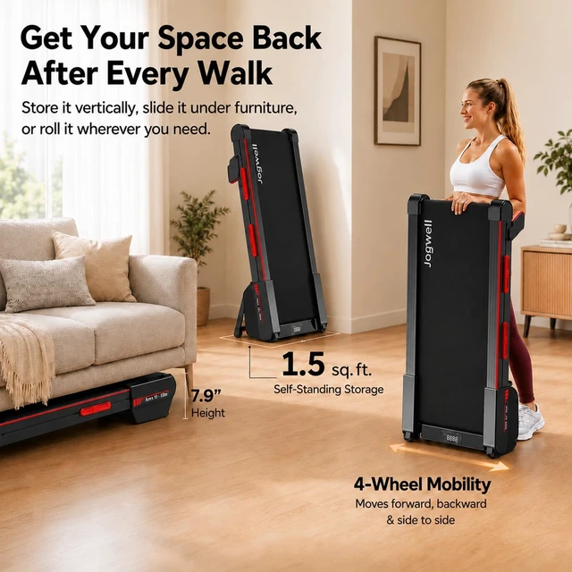 Alt view image 4 of 7 - Jogwell Walking Pad with 15% Auto Incline, Full-Deck Design