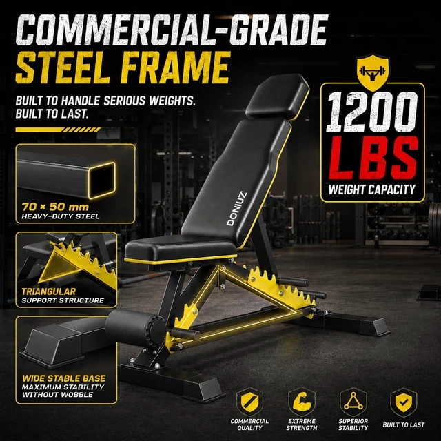 Alt view image 4 of 6 - DONIUZ Adjustable Weight Bench for Home Gym, 1200LB Heavy Duty Commercial Workout Bench, Multi-Position Incline Decline Flat FID Bench Press with Headrest & Leg Rollers for Full Body Strength Training