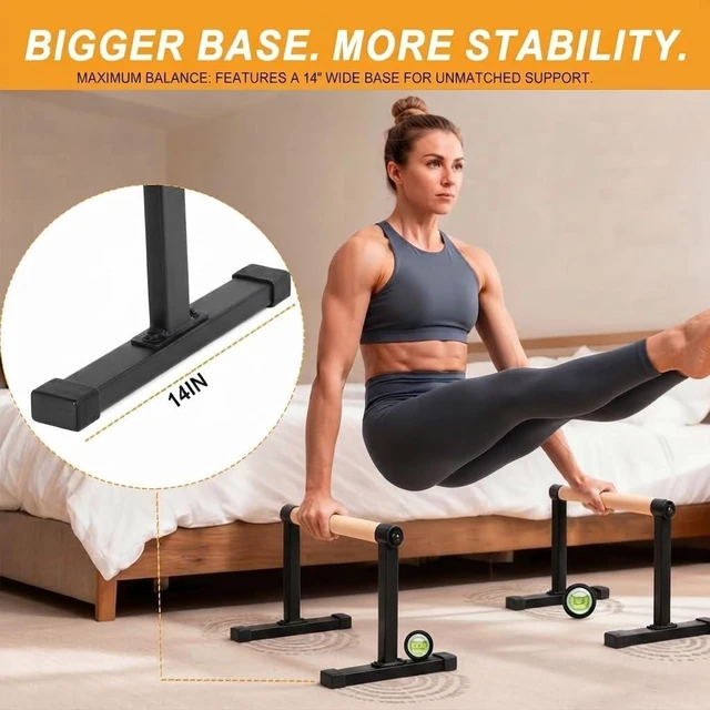 Alt view image 3 of 7 - Wooden Parallette Bars,700lbs Heavy-Duty Dip Stands