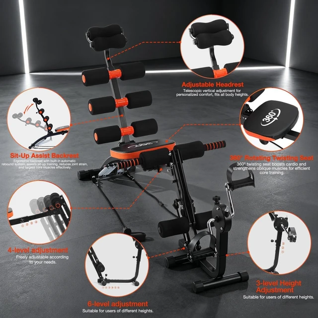 Alt view image 4 of 7 - Abdominal Workout Bench Adjustable Sit-Up Machine Home Gym Core Trainer for Abs, Crunches, Leg Raises Foldable, Heavy-Duty Steel Frame Max Weight 240LB