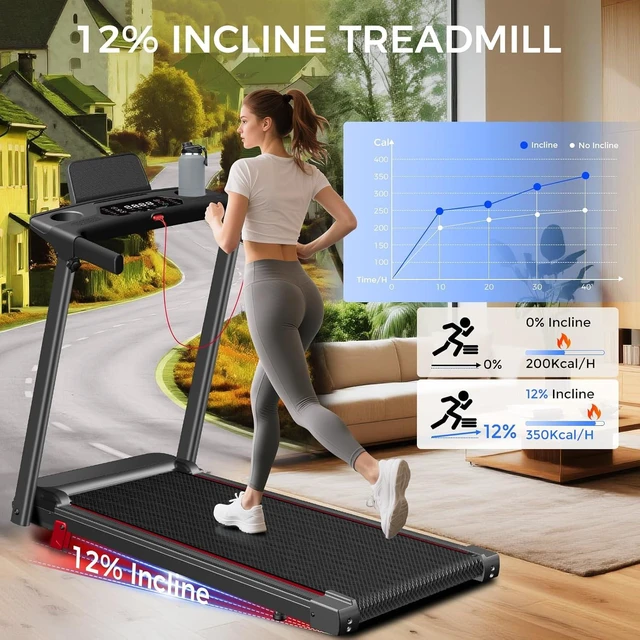 Alt view image 2 of 7 - Treadmills for Home 3.0HP Foldable Treadmill with 12% Incline Small