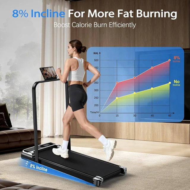 Alt view image 2 of 7 - AoraPulse Portable Foldable Treadmills for Home, Small Folding Treadmill for Home Office with 300 LBS Capacity, Walking Running Exercise Electric Compact Treadmill with LED Display
