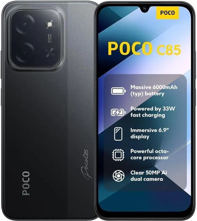 Main image of Xiaomi Poco C85 4G 128GB ROM 6GB RAM Dual SIM GSM Unlocked - Black