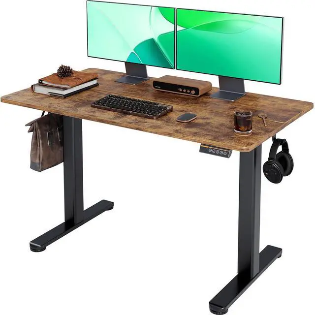 Main image of Claiks Electric Standing Desk, Adjustable Height Stand up Desk, 24x48 Inches Sit Stand Home Office Desk with Splice Board, Black Frame/Rustic Brown Top