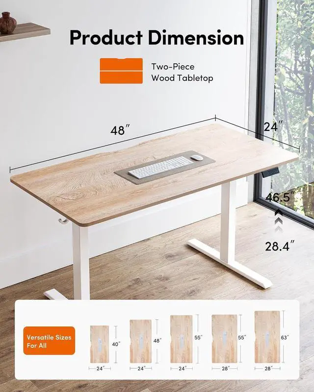 Alt view image 3 of 7 - FEZIBO Standing Desk, 48 × 24 Inches Electric Height Adjustable, Sit and Stand Up, Computer Office Desk with Splice Board, White Frame/Maple TOP