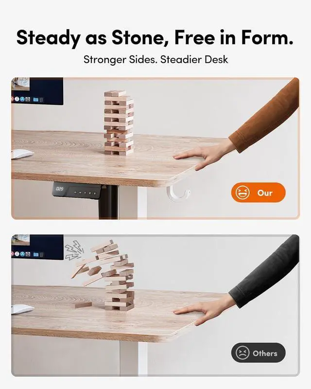 Alt view image 7 of 7 - FEZIBO Standing Desk, 48 × 24 Inches Electric Height Adjustable, Sit and Stand Up, Computer Office Desk with Splice Board, White Frame/Maple TOP