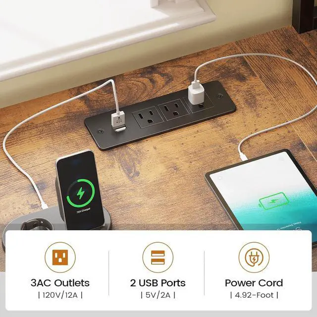 Alt view image 7 of 7 - SEDETA L Shaped Computer Desk, Home Office Desk with 2 Drawer and Bookshelf, L Shaped Gaming Desk with LED Light, Glass Cabinet and Storage Bag, Corner Desk with Storage Shelves, Rustic Brown