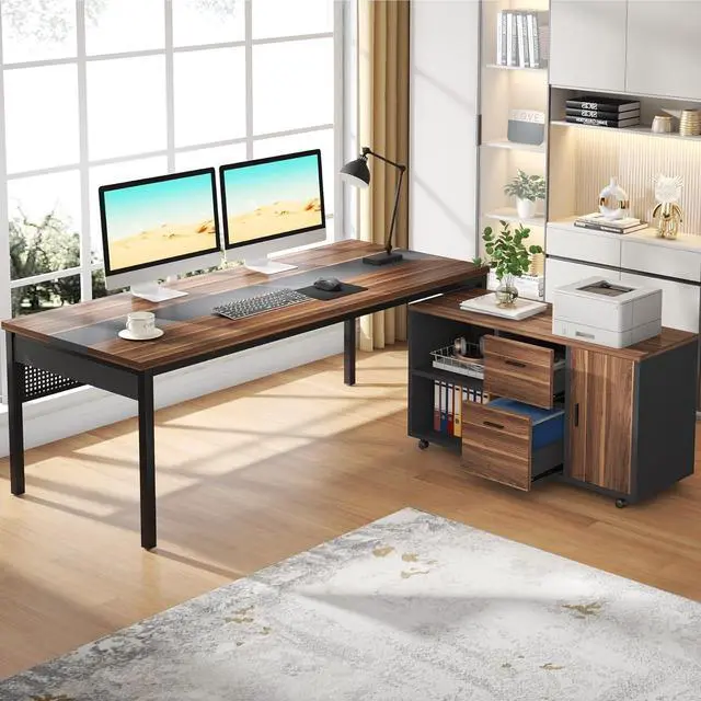 Alt view image 3 of 7 - Tribesigns 71 Inch Executive Desk with Filing Cabinet, L Shaped Office Desk