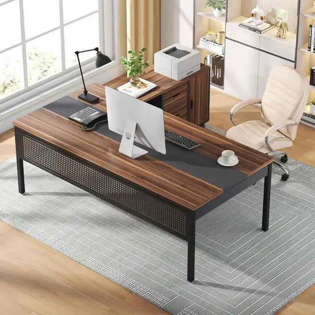 Alt view image 7 of 7 - Tribesigns 71 Inch Executive Desk with Filing Cabinet, L Shaped Office Desk