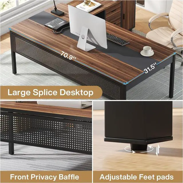 Alt view image 6 of 7 - Tribesigns 71 Inch Executive Desk with Filing Cabinet, L Shaped Office Desk