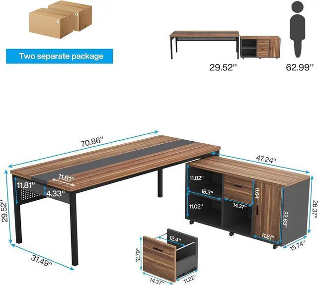 Alt view image 2 of 7 - Tribesigns 71 Inch Executive Desk with Filing Cabinet, L Shaped Office Desk