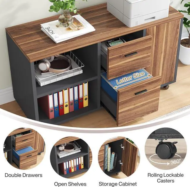 Alt view image 5 of 7 - Tribesigns 71 Inch Executive Desk with Filing Cabinet, L Shaped Office Desk