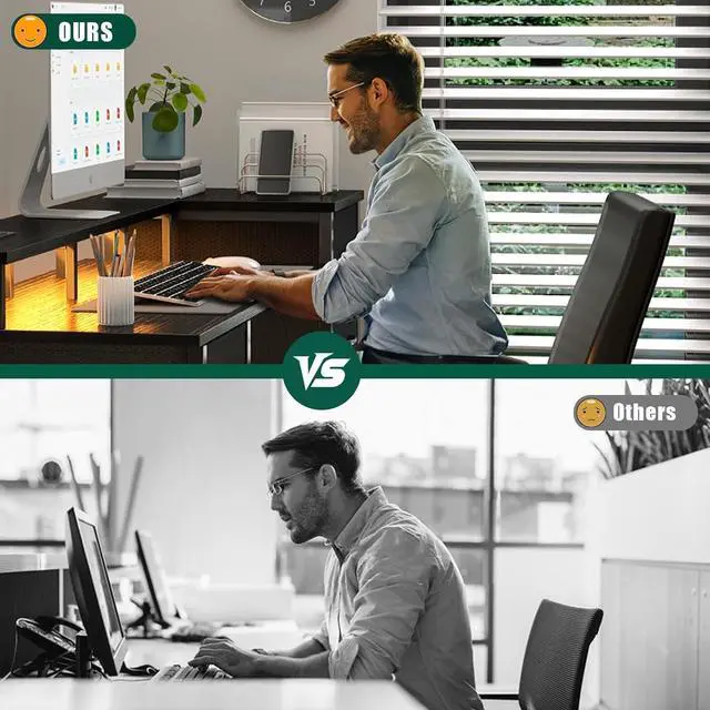 Alt view image 7 of 7 - 55 Inch Computer Gaming Desk with Power Outlets LED Lights, Reversible Home Office Desk with Adjustable Fabric Drawers for Working Writing Study, Black Oak