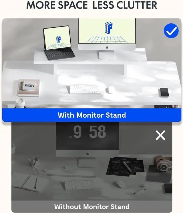 Alt view image 5 of 7 - FLEXISPOT Standing Desk with Monitor Stand, 55 x 24 Inches One-Piece Electric Height Adjustable Computer Desk with Cup Holder, Home Office Desks (White Frame+ White Top)