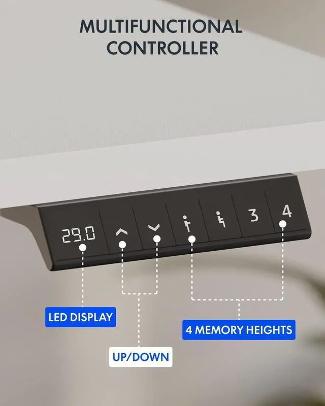 Alt view image 7 of 7 - FLEXISPOT Standing Desk with Monitor Stand, 55 x 24 Inches One-Piece Electric Height Adjustable Computer Desk with Cup Holder, Home Office Desks (White Frame+ White Top)