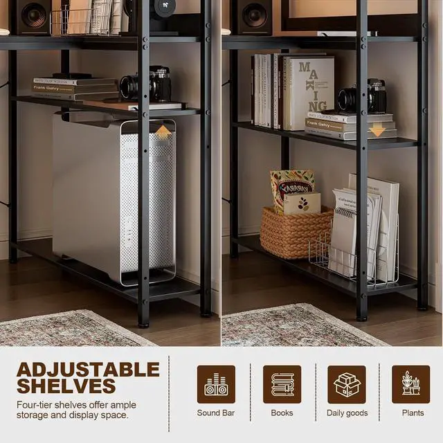 Alt view image 5 of 7 - Grandder 47 Inch L Shaped Computer Desk with Reversible Storage Shelves, Home Office Corner Desk Study Writing Table with Hutch, Study, Black