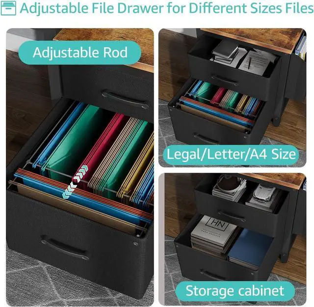 Alt view image 7 of 7 - Lufeiya Computer Desk with Fabric File Drawers Cabinet, 57 Inch Home Office Desks with Filing Cabinet Printer Stand for Small Space, Study Writing Table PC Gaming Desks for Bedroom, Brown Black